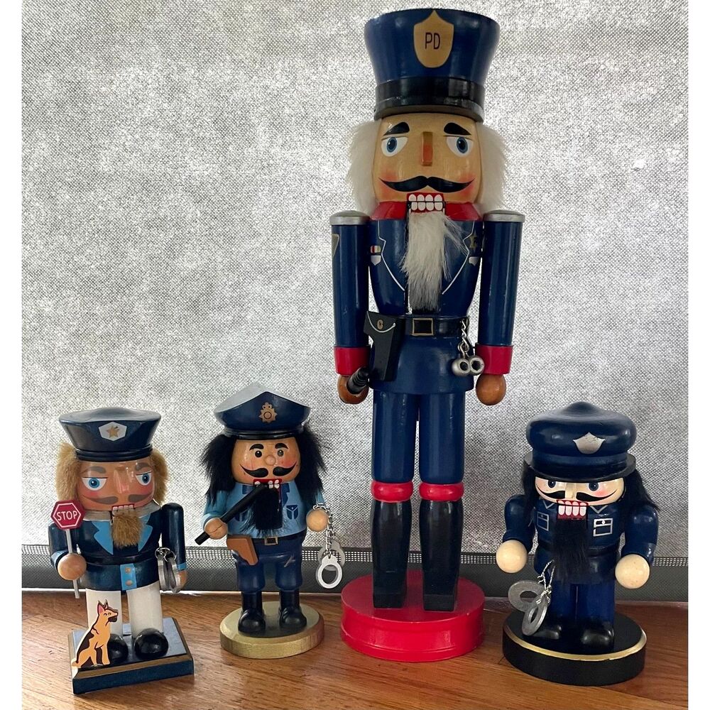 Set of 4 Wooden Police Officer Nutcracker Figures Christmas Decor 14.5" 6"